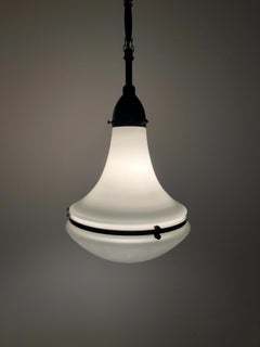 Antique Industrial Luzette Opaline Milk Glass Pendant Light by Peter Behrens