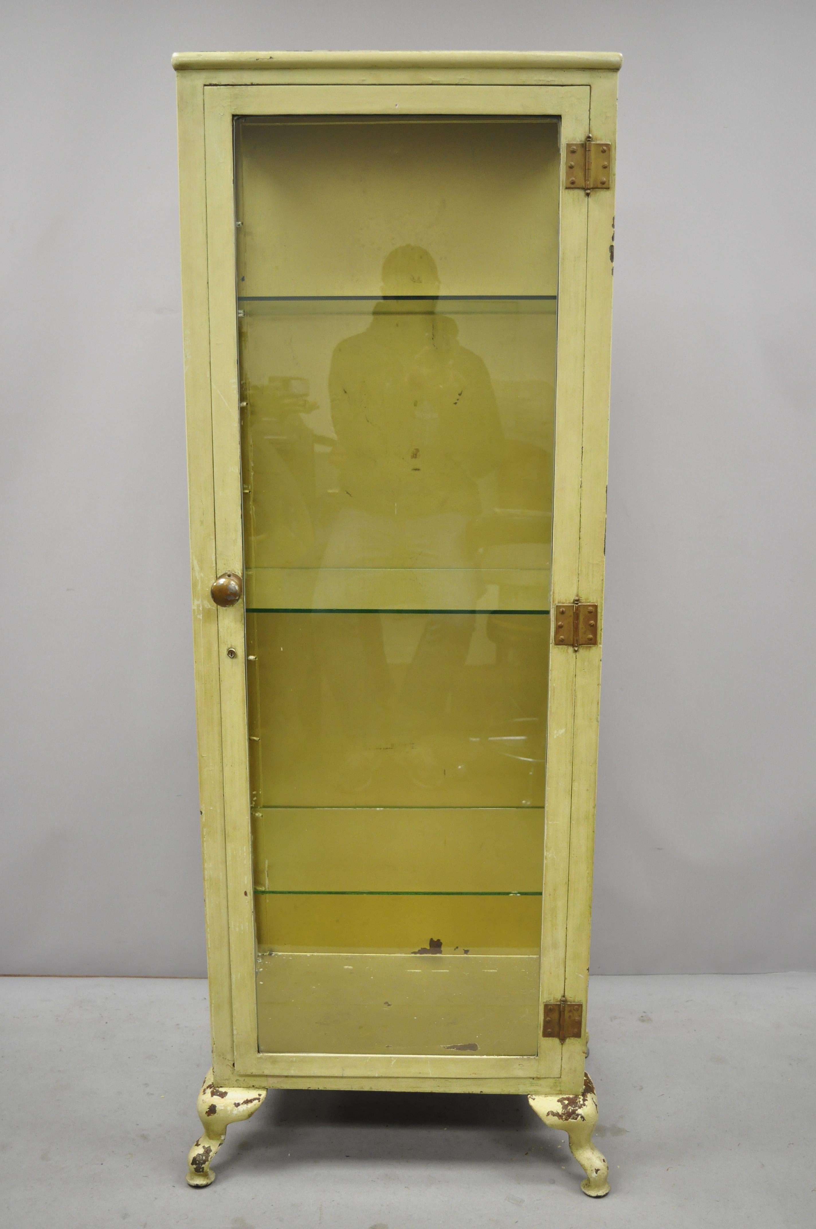 Antique Industrial Metal and Glass Medical Storage Dental Tall Bathroom Cabinet 3