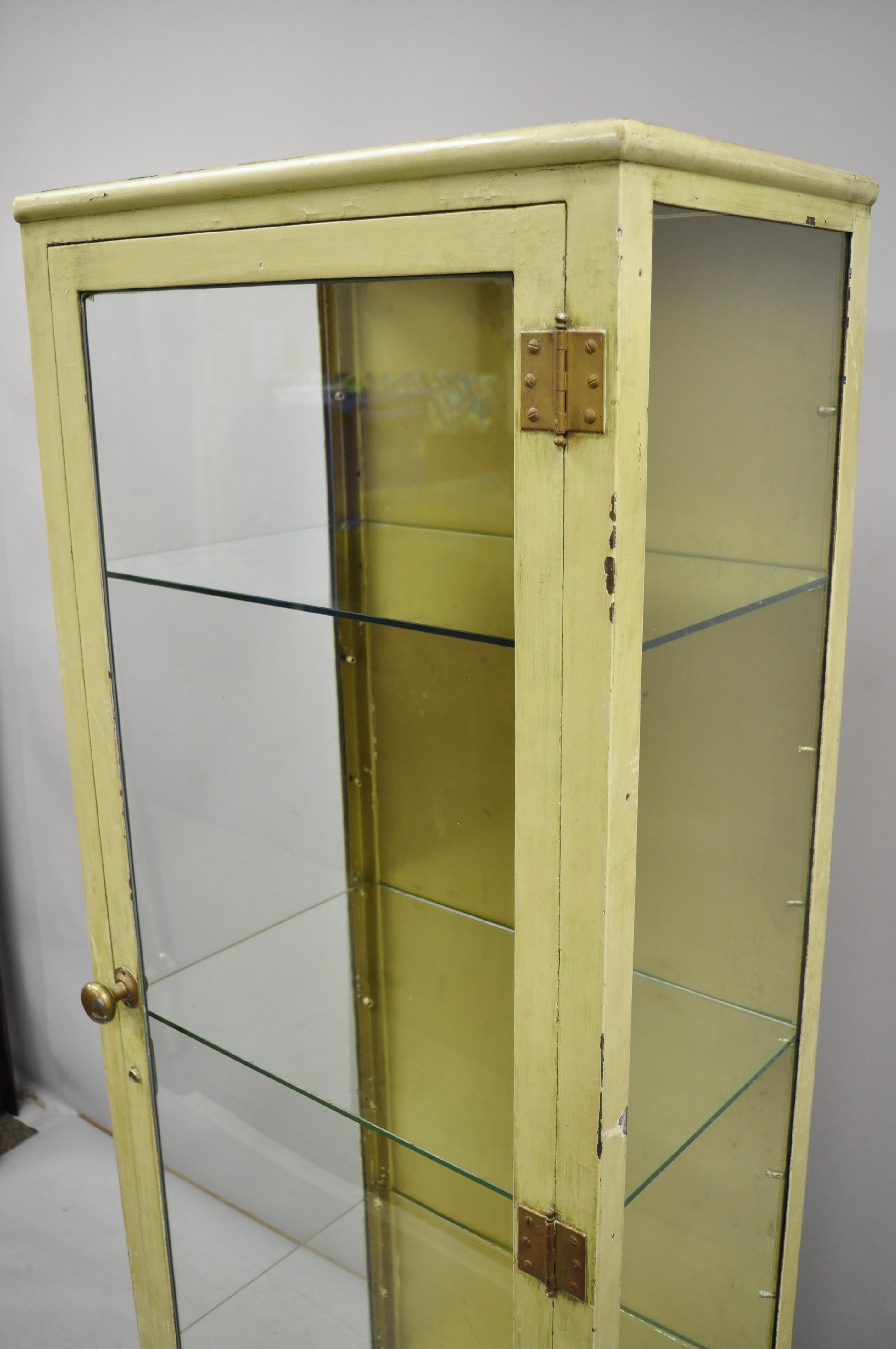 North American Antique Industrial Metal and Glass Medical Storage Dental Tall Bathroom Cabinet
