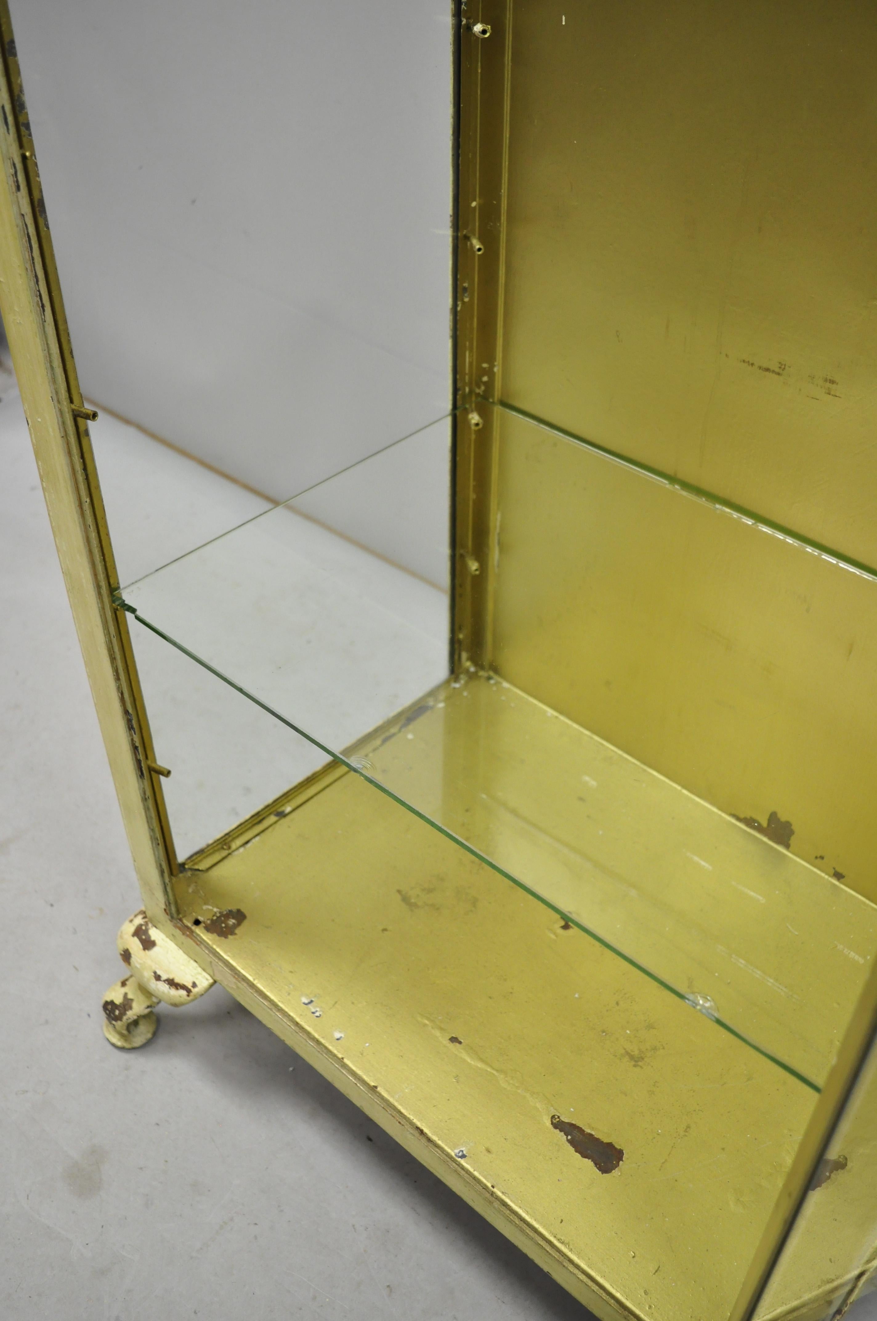 Antique Industrial Metal and Glass Medical Storage Dental Tall Bathroom Cabinet In Good Condition In Philadelphia, PA