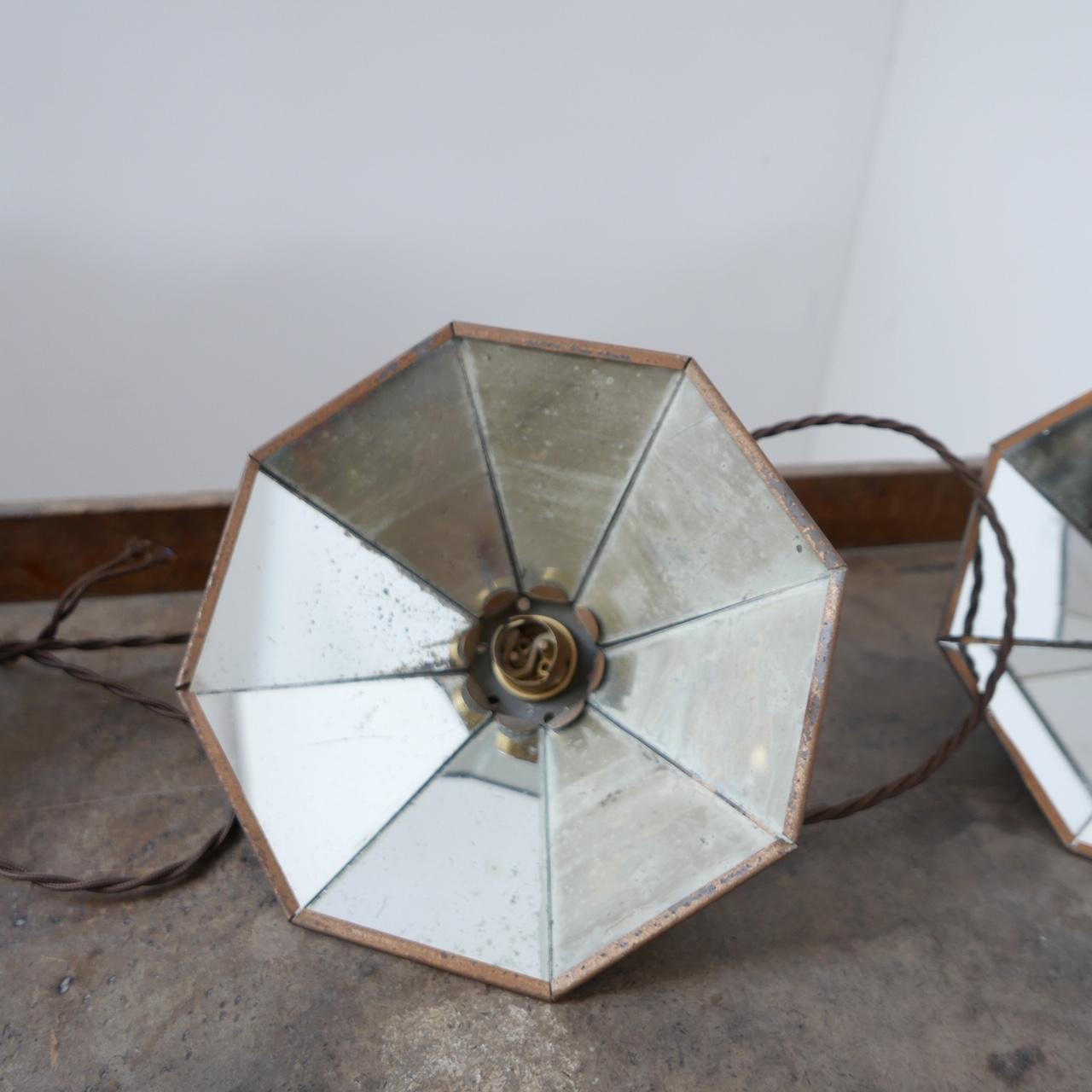 Antique Industrial Mirrored Reflector Shade Pendants '5' In Good Condition In London, GB