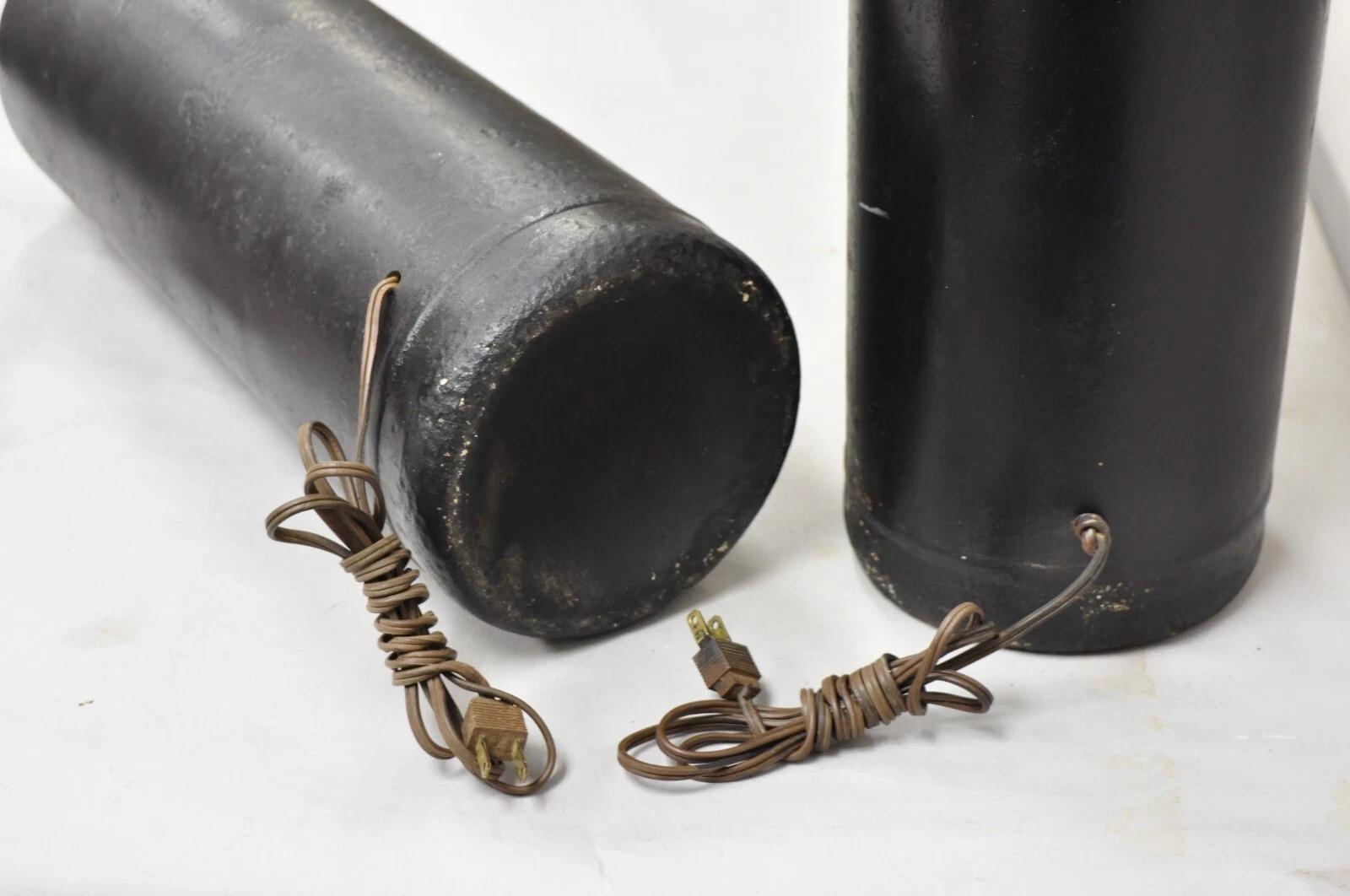 Antique Industrial Modern Black Fuel Cylinder Converted Steel Table Lamp - Pair For Sale 5