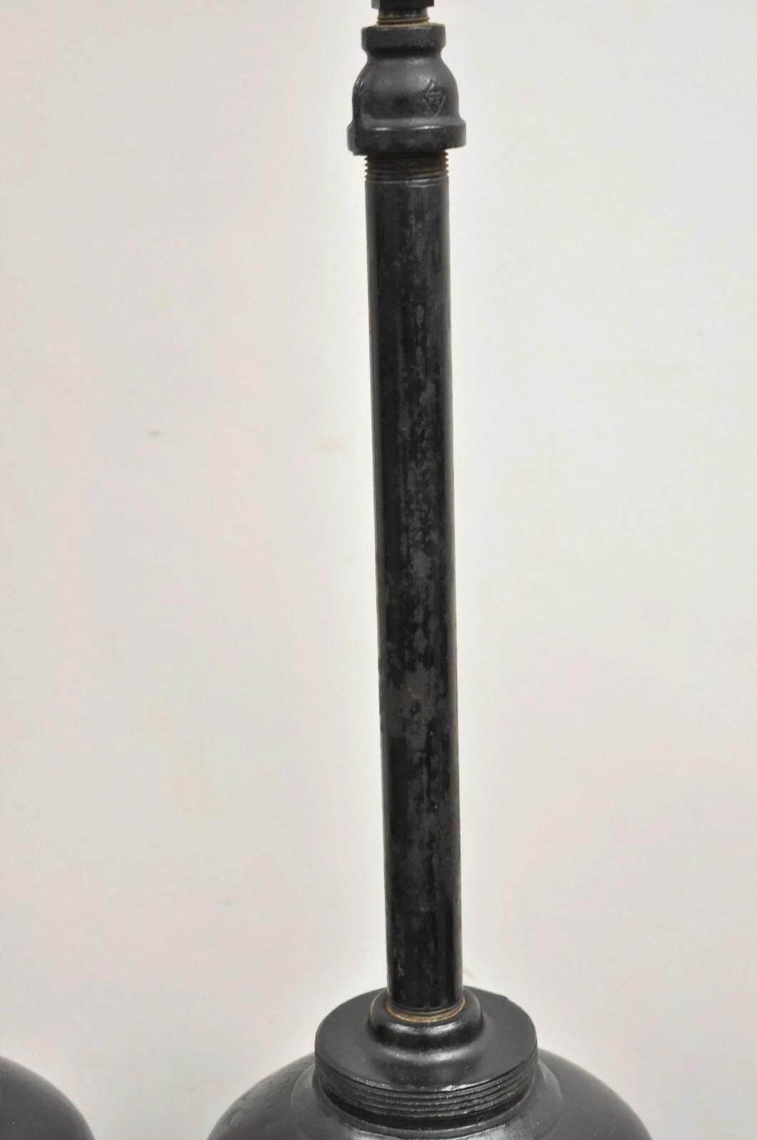 Antique Industrial Modern Black Fuel Cylinder Converted Steel Table Lamp - Pair For Sale 6