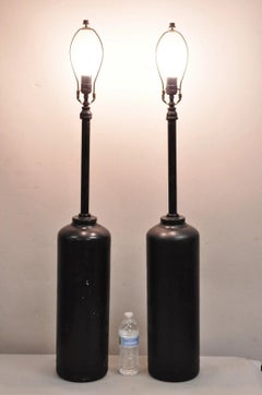 Antique Industrial Modern Black Fuel Cylinder Converted Steel Table Lamp - Pair