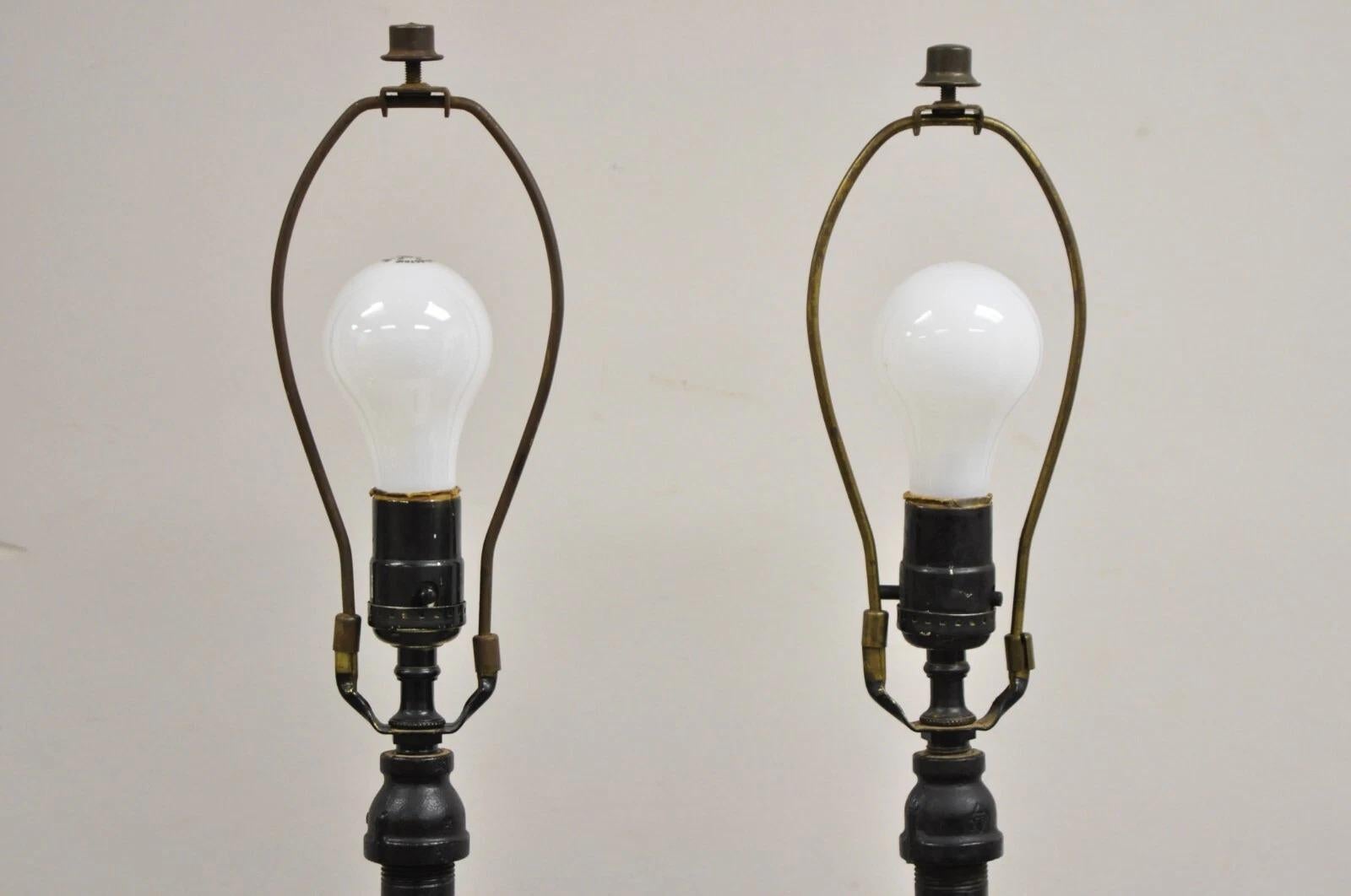 Antique Industrial Modern Black Fuel Cylinder Converted Steel Table Lamp - Pair For Sale 1