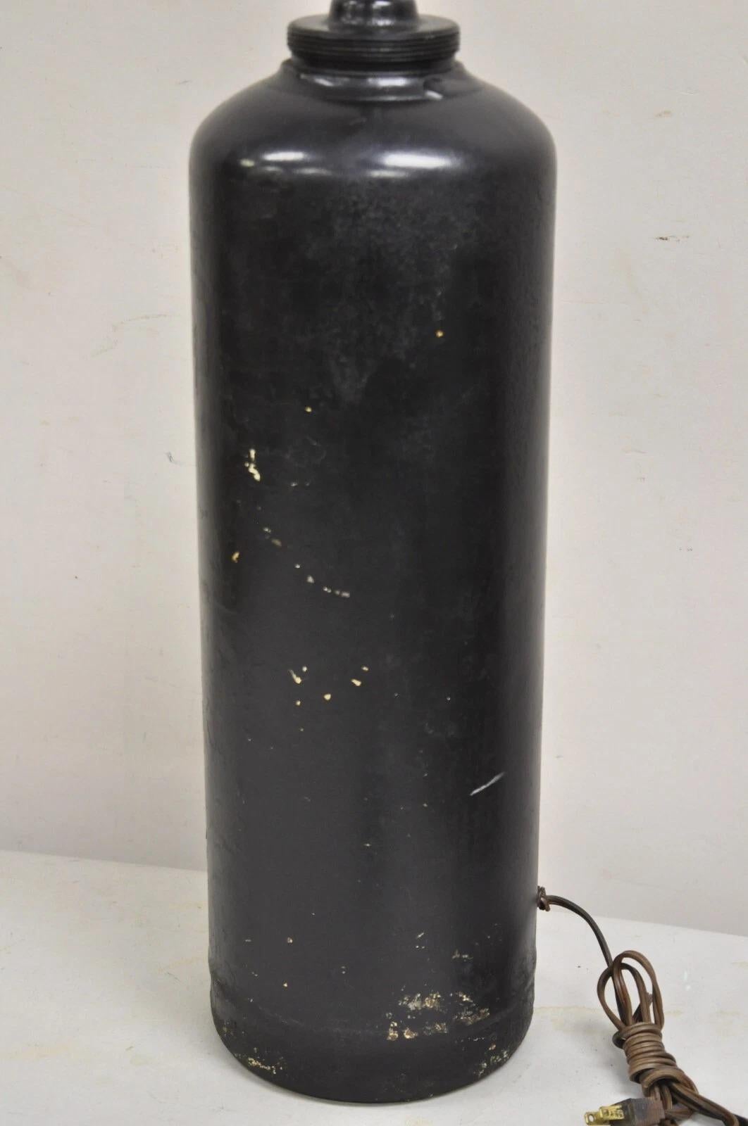 Antique Industrial Modern Black Fuel Cylinder Converted Steel Table Lamp - Pair For Sale 2
