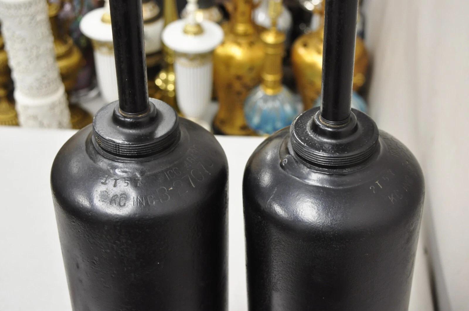 Antique Industrial Modern Black Fuel Cylinder Converted Steel Table Lamp - Pair For Sale 3