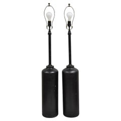 Antike industrielle moderne schwarze Fuel-Zylinder-Tischlampe aus gedrechseltem Stahl, Industrie, modern, Paar