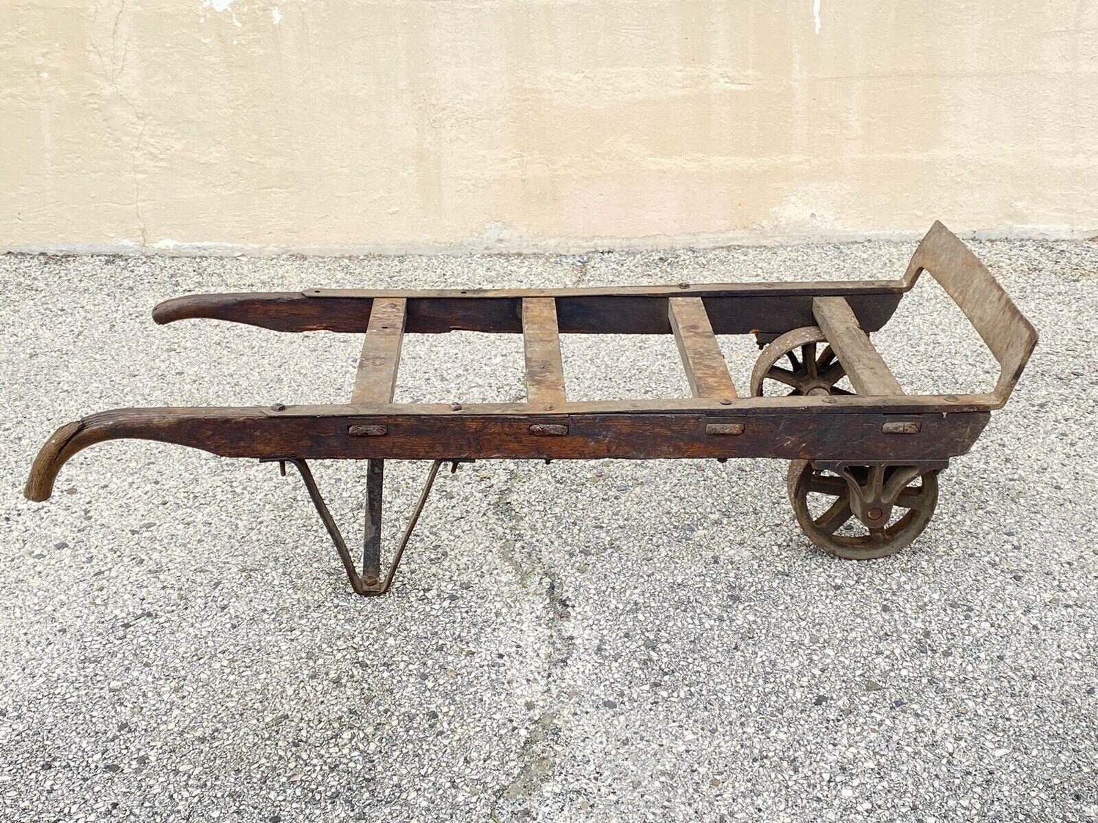 Antique Industrial Modern Vintage Factory Hand Truck Oak Wood and Iron Metal For Sale 5