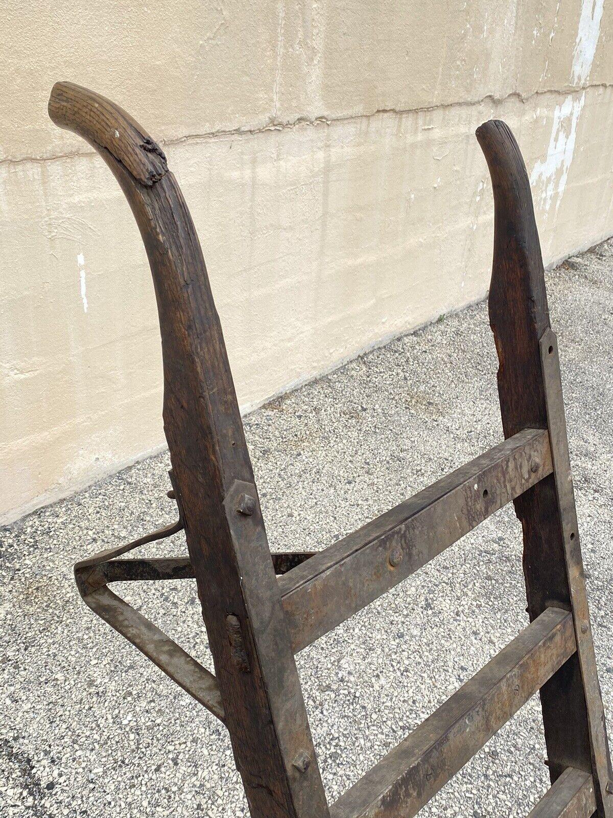 Antique Industrial Modern Vintage Factory Hand Truck Oak Wood and Iron Metal In Good Condition For Sale In Philadelphia, PA