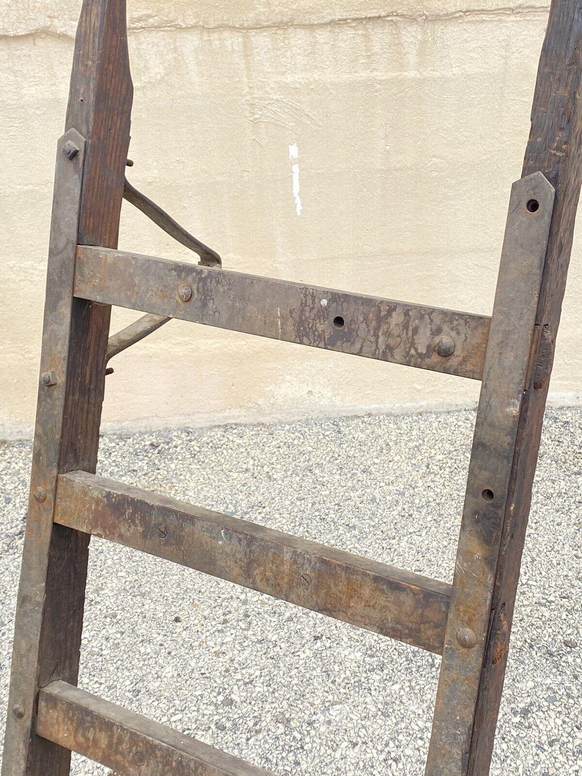 Antique Industrial Modern Vintage Factory Hand Truck Oak Wood and Iron Metal For Sale 2