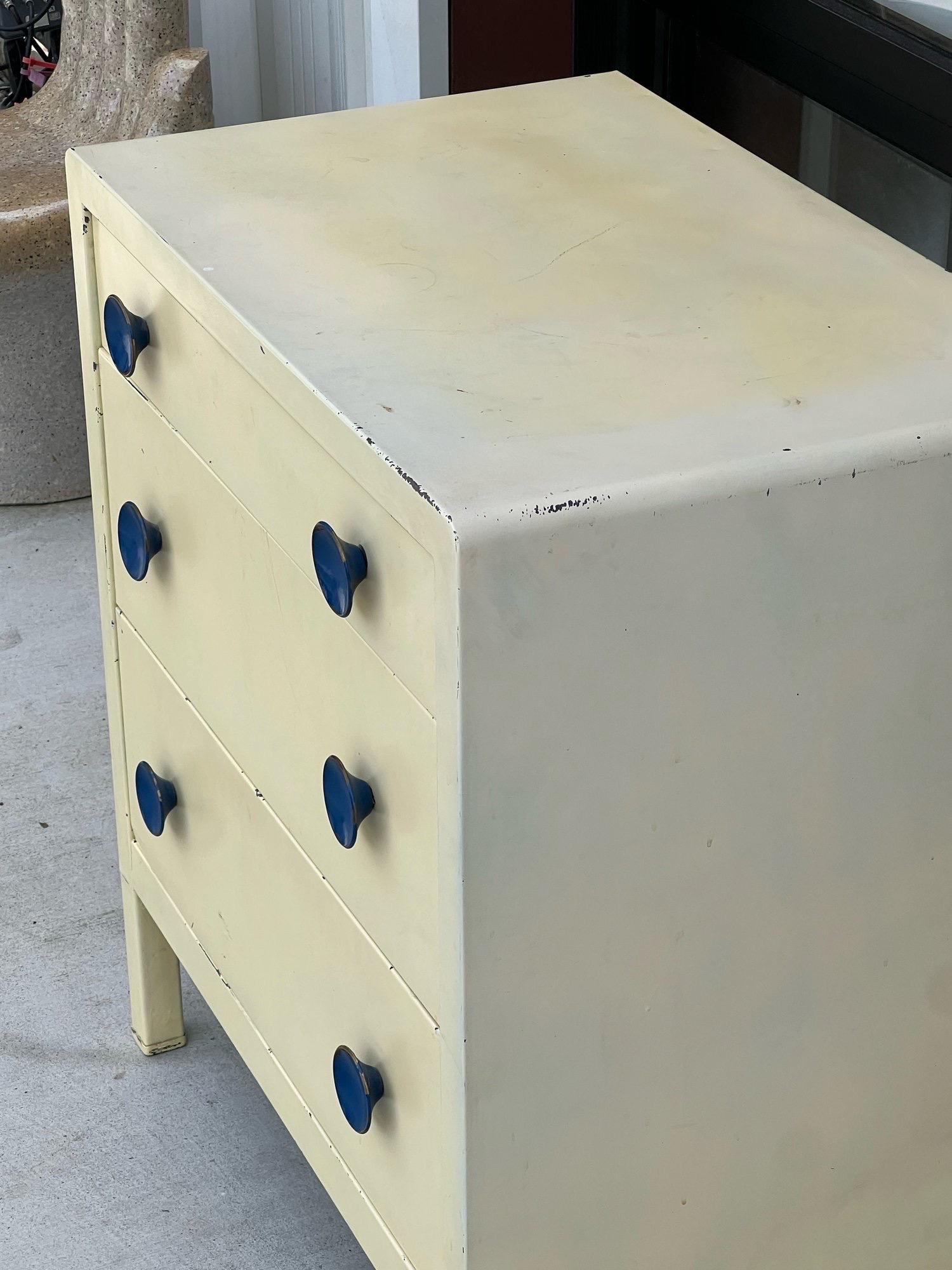 Antique Industrial Norman Bel Geddes 3 Drawer Dresser In Good Condition In Raleigh, NC