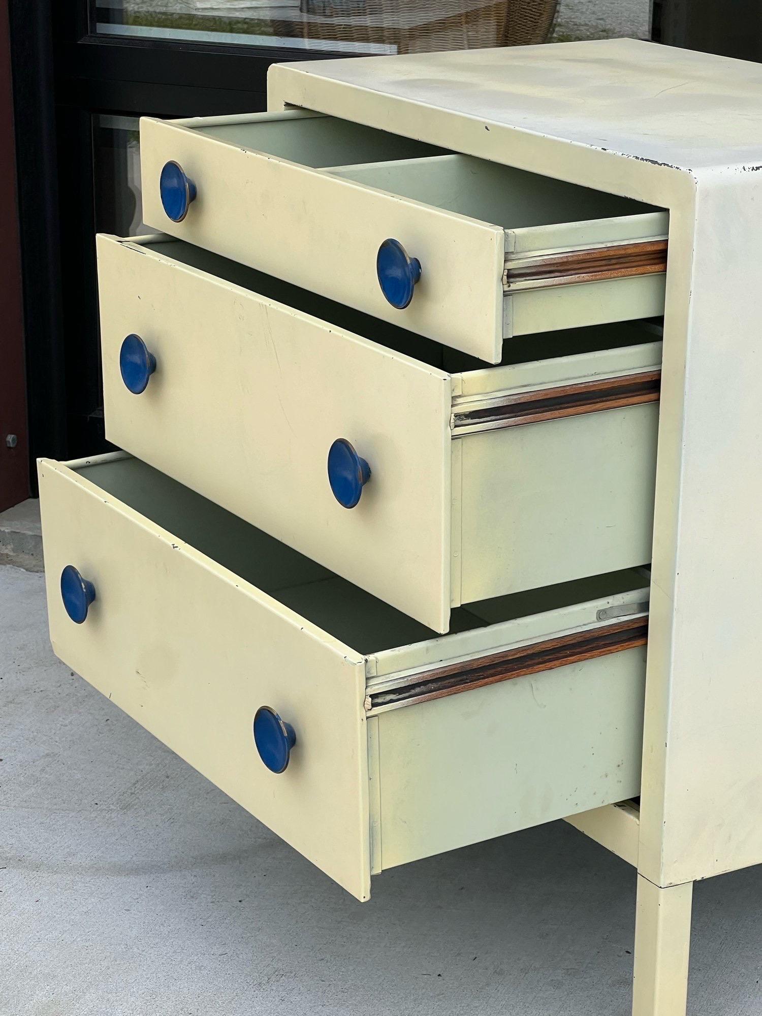 Antique Industrial Norman Bel Geddes 3 Drawer Dresser 1