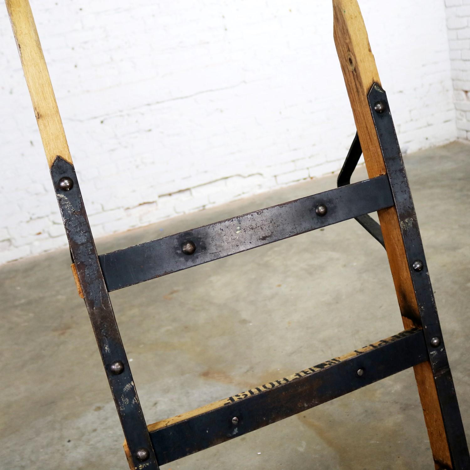 Antique Industrial Oak and Iron Hand Truck Trolley Marked K&J of Columbus Ohio 2
