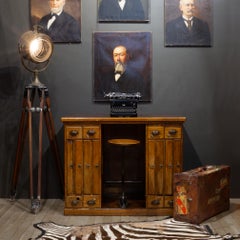Antique Industrial Oak Architect's Desk with Integrated Swing-Out Stool c.1920