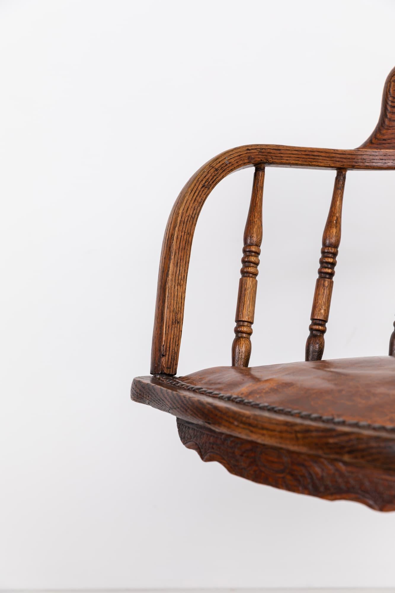 English Antique Industrial Oak Swivel Desk Chair, c.1920
