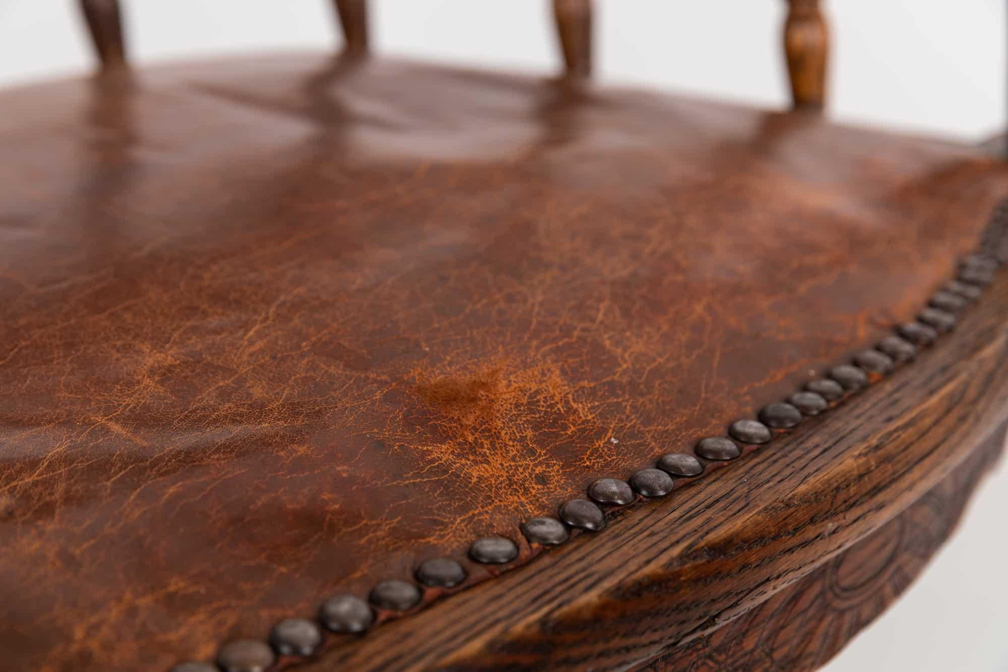 20th Century Antique Industrial Oak Swivel Desk Chair, c.1920