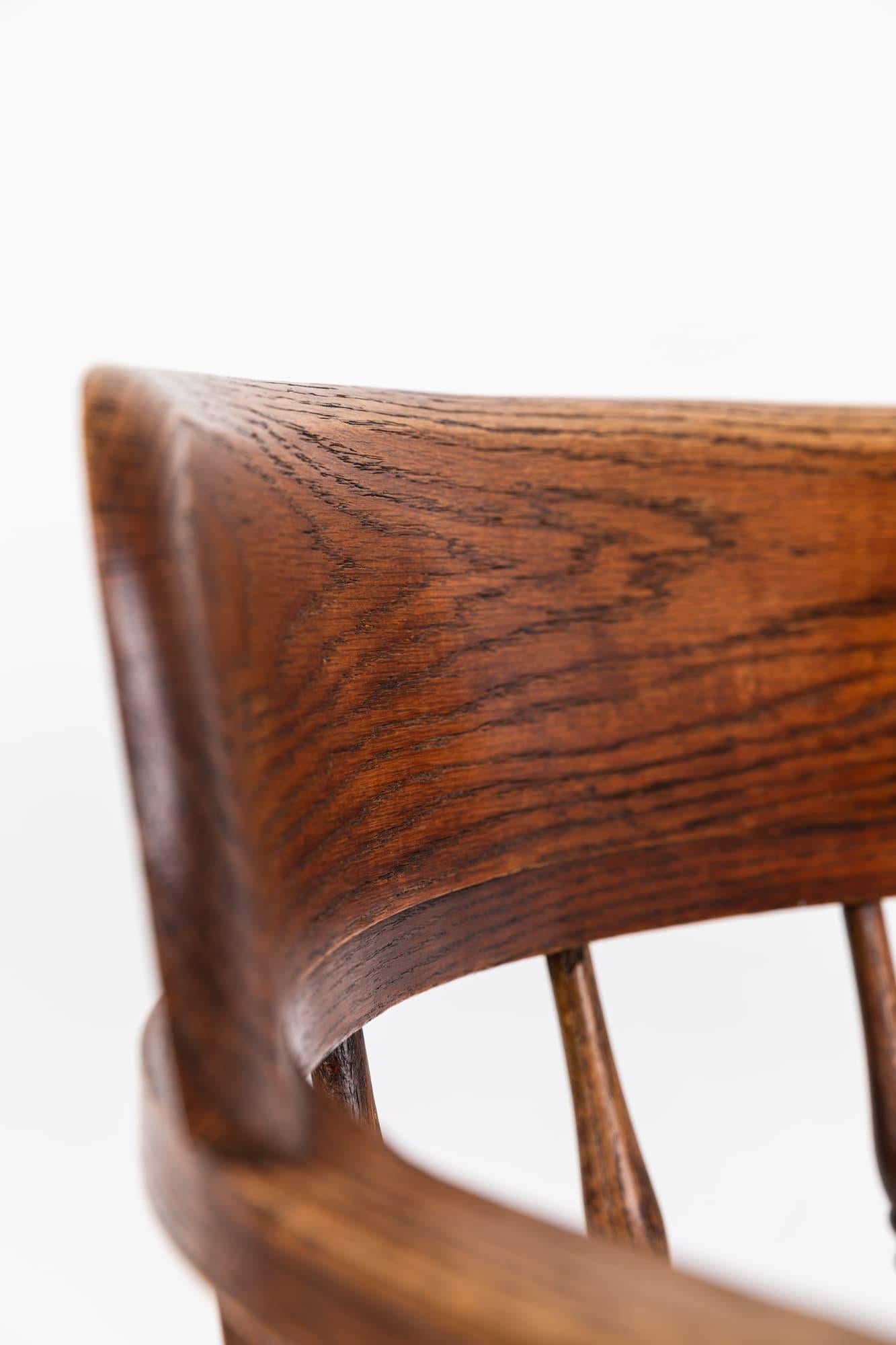 Leather Antique Industrial Oak Swivel Desk Chair, c.1920