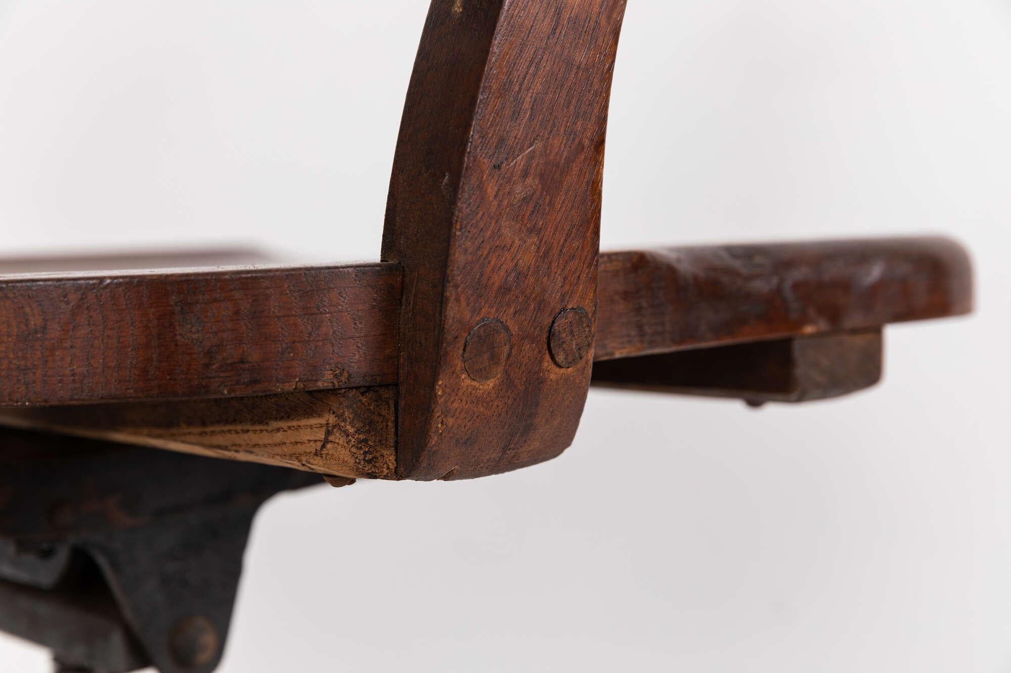 French Antique Industrial Oak Swivel Desk Chair, c.1940