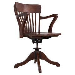 Antique Industrial Oak Swivel Desk Chair, c.1940