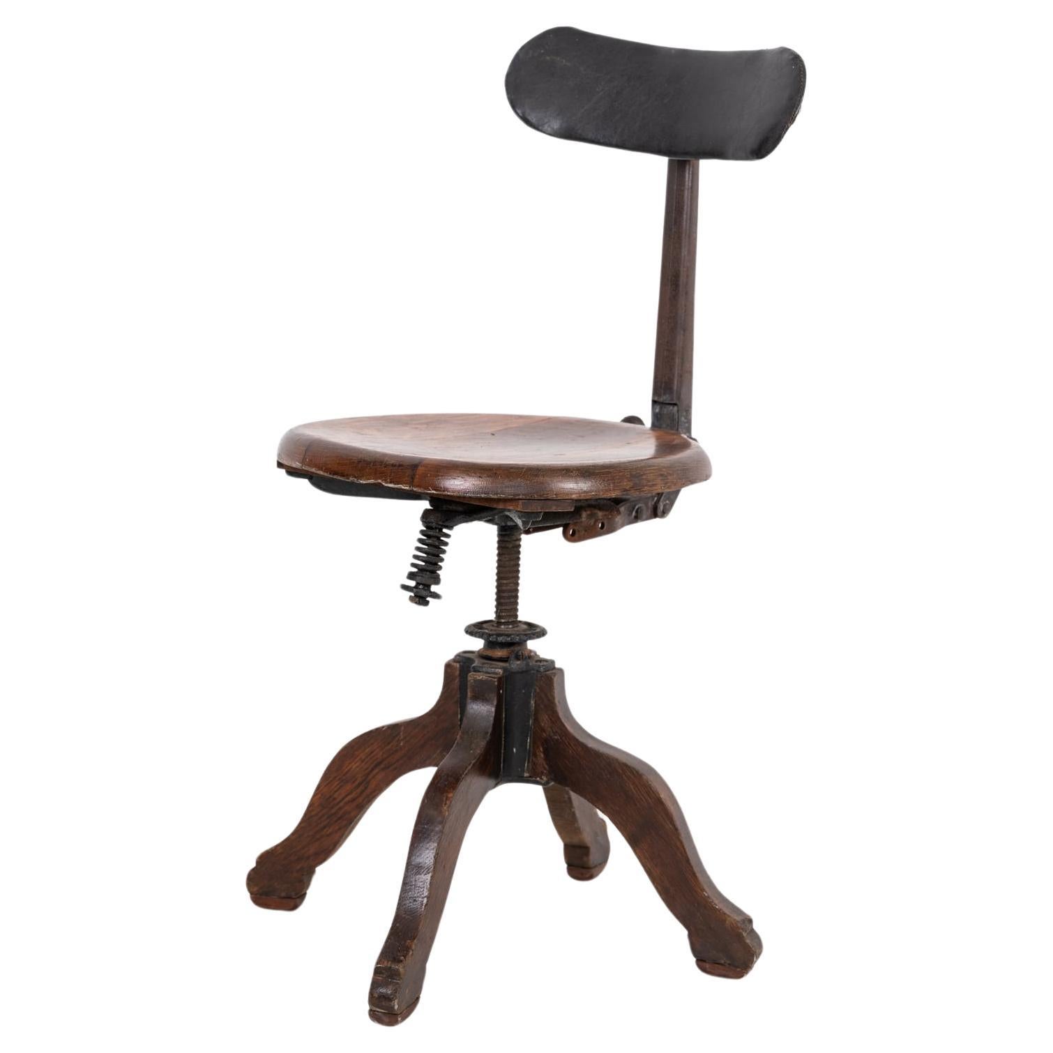 Antique Industrial Oak Swivel Machinist Factory Workshop Desk Chair, c.1940