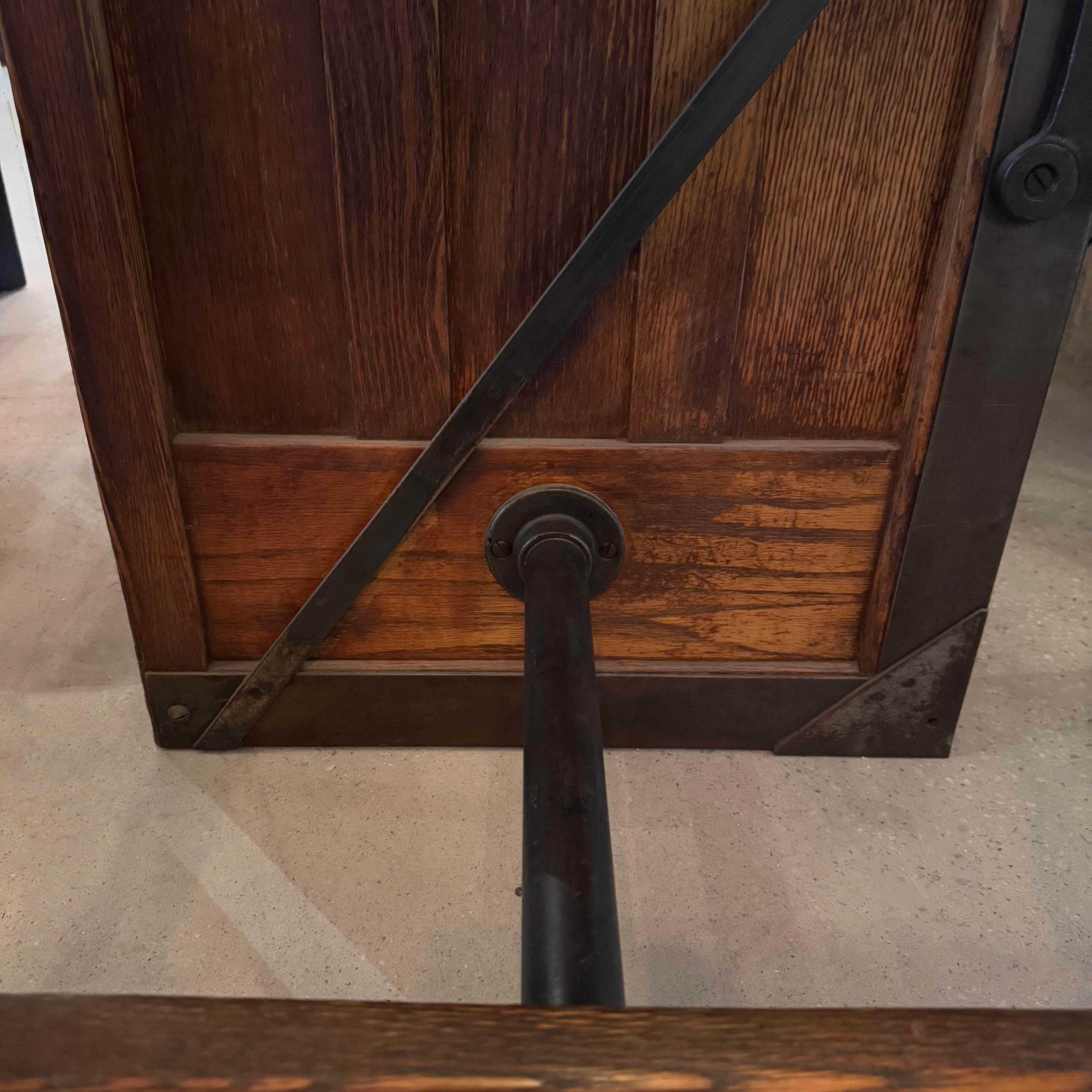 Antique Industrial Oak Wood Typesetter Desk With Swing-Out Seat For Sale 4