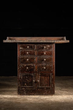 Antique Industrial Pedestal Workbench Cabinet With Dividers