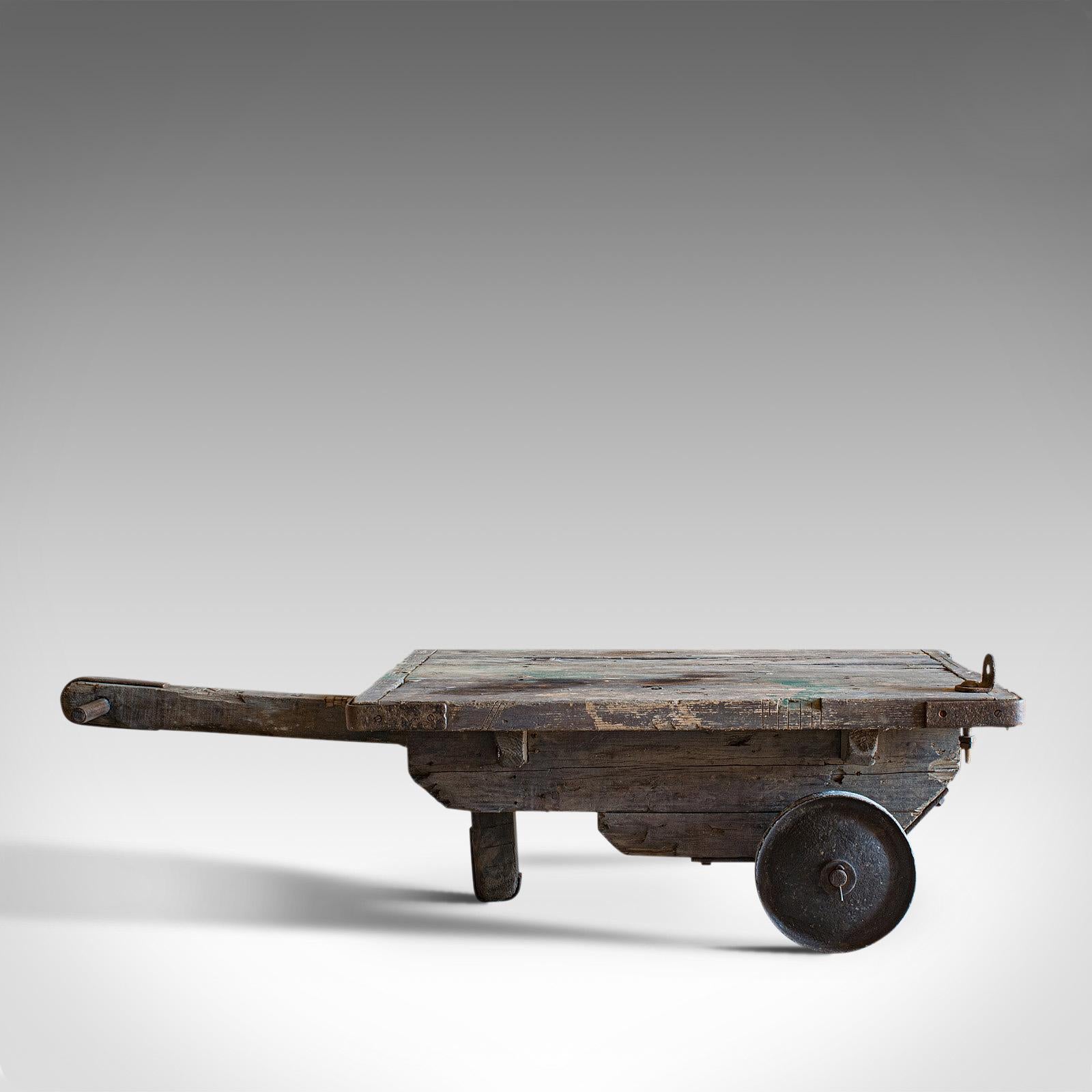 This is an antique industrial porterage trolley. An English, pine railway or factory truck, dating to the early 20th century, circa 1900.

A wonderful antique example of industrial chic
Displays a desirable aged patina
Original pine in good