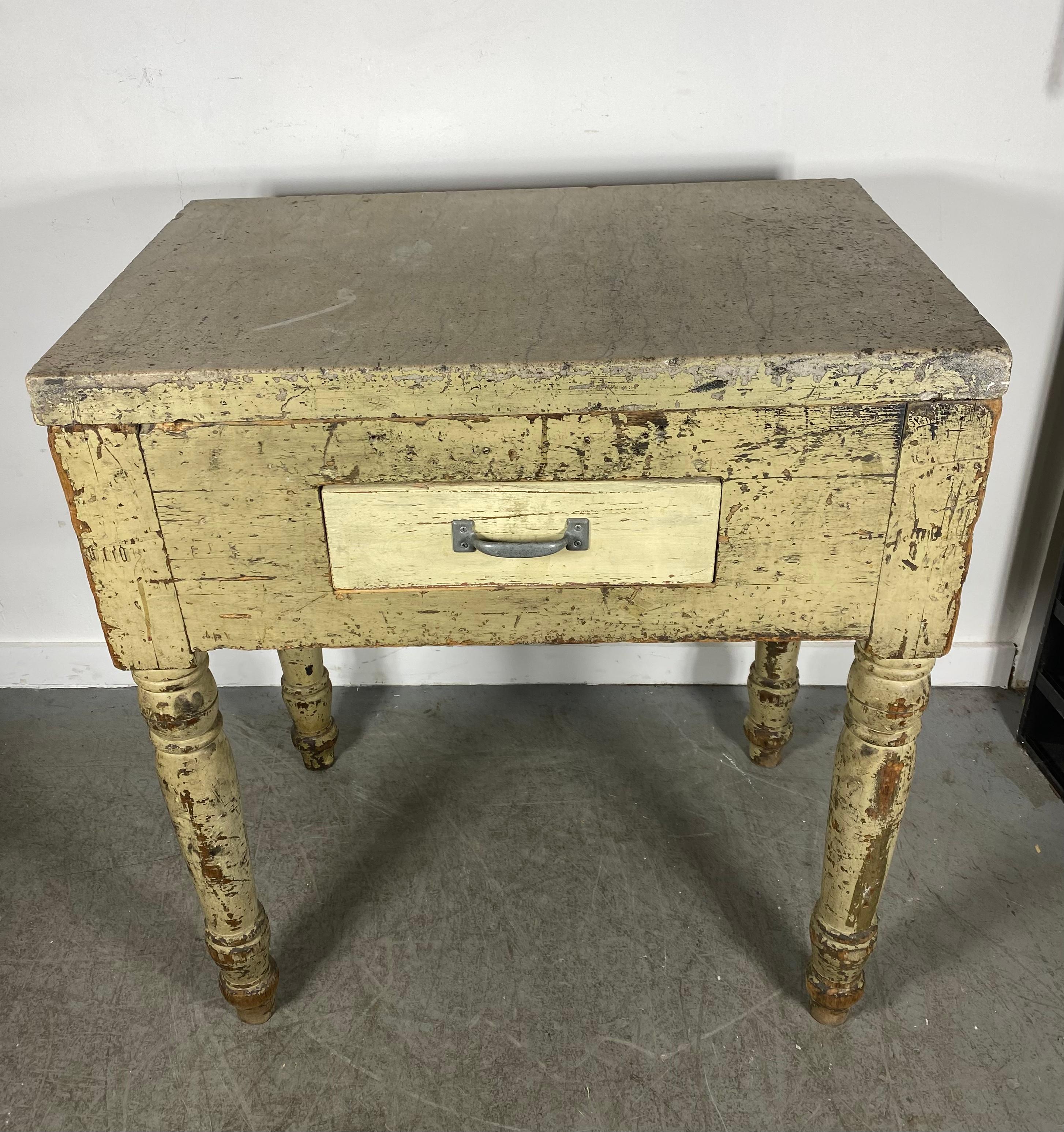 Antique Industrial Printers / Lithographer's Stone and Wood Table  In Distressed Condition For Sale In Buffalo, NY
