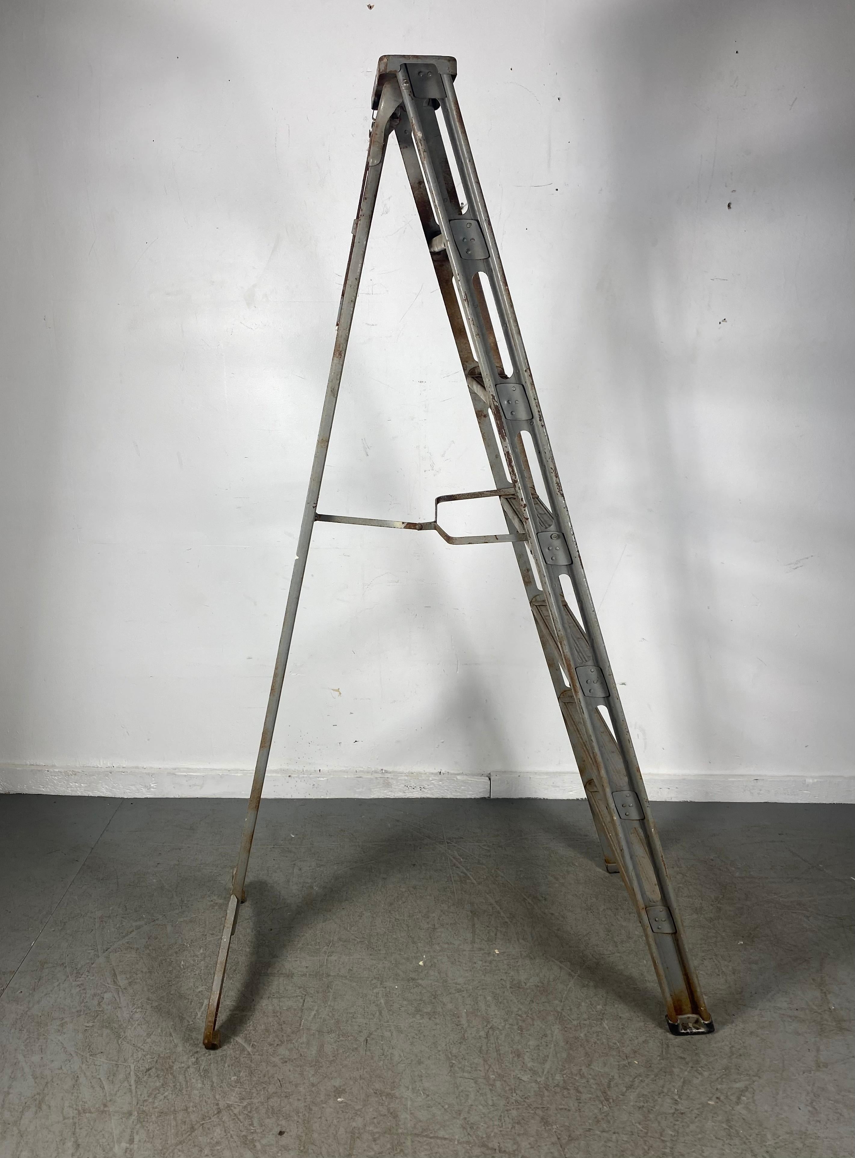 Antique Industrial Professional Painters Ladder, Modernist Design In Distressed Condition For Sale In Buffalo, NY