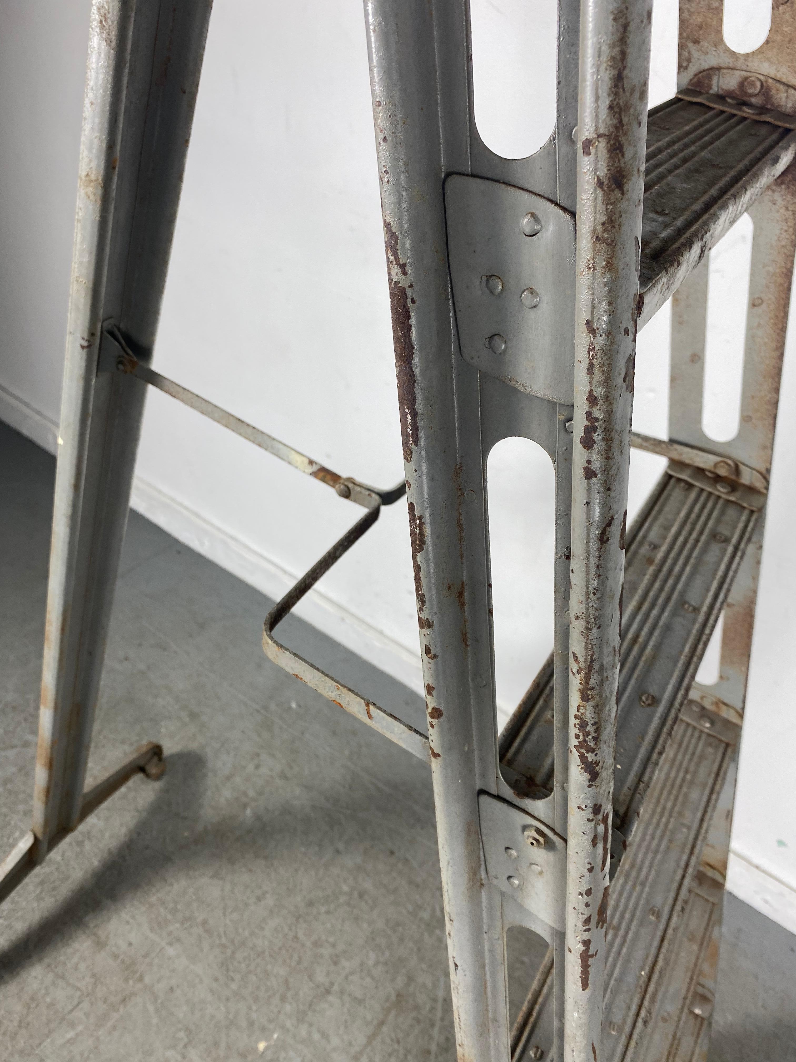 Mid-20th Century Antique Industrial Professional Painters Ladder, Modernist Design For Sale