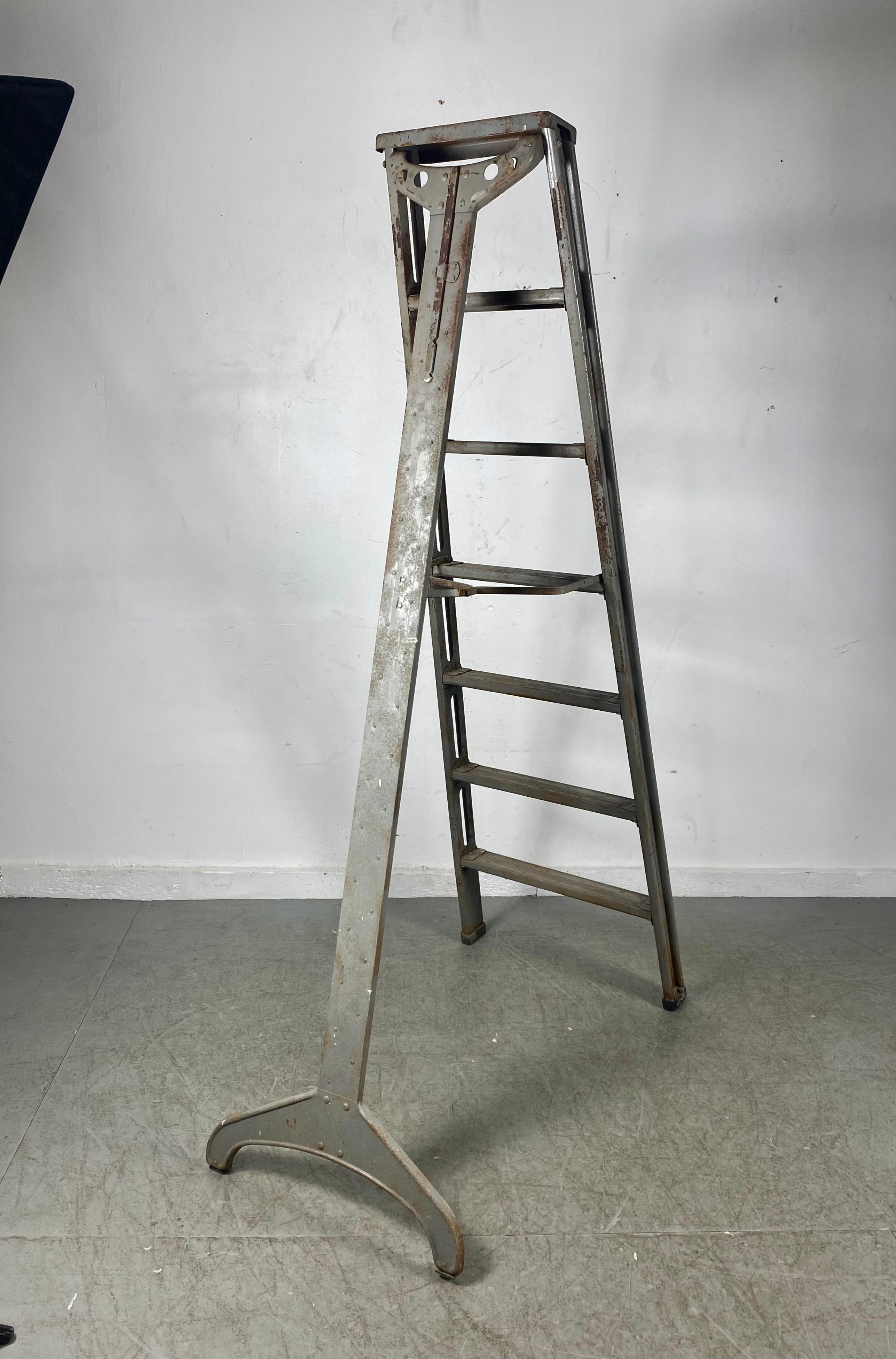 Metal Antique Industrial Professional Painters Ladder, Modernist Design For Sale