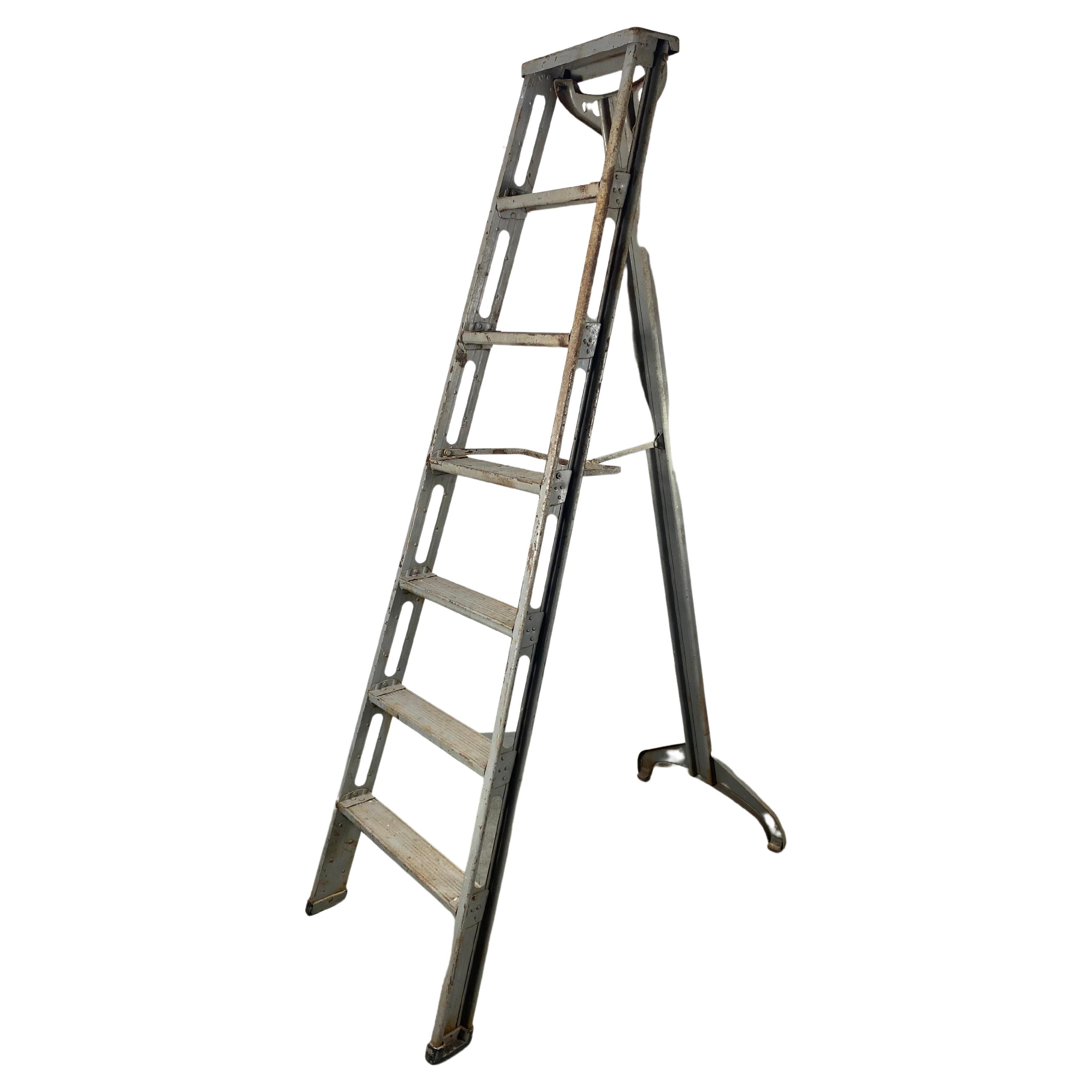 Antique Industrial Professional Painters Ladder, Modernist Design For Sale
