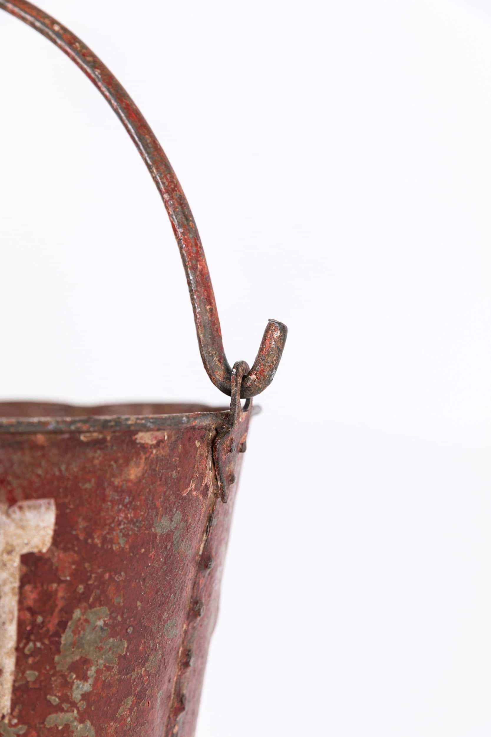 English Antique Industrial Red Hand Painted Fire Bucket. c.1920