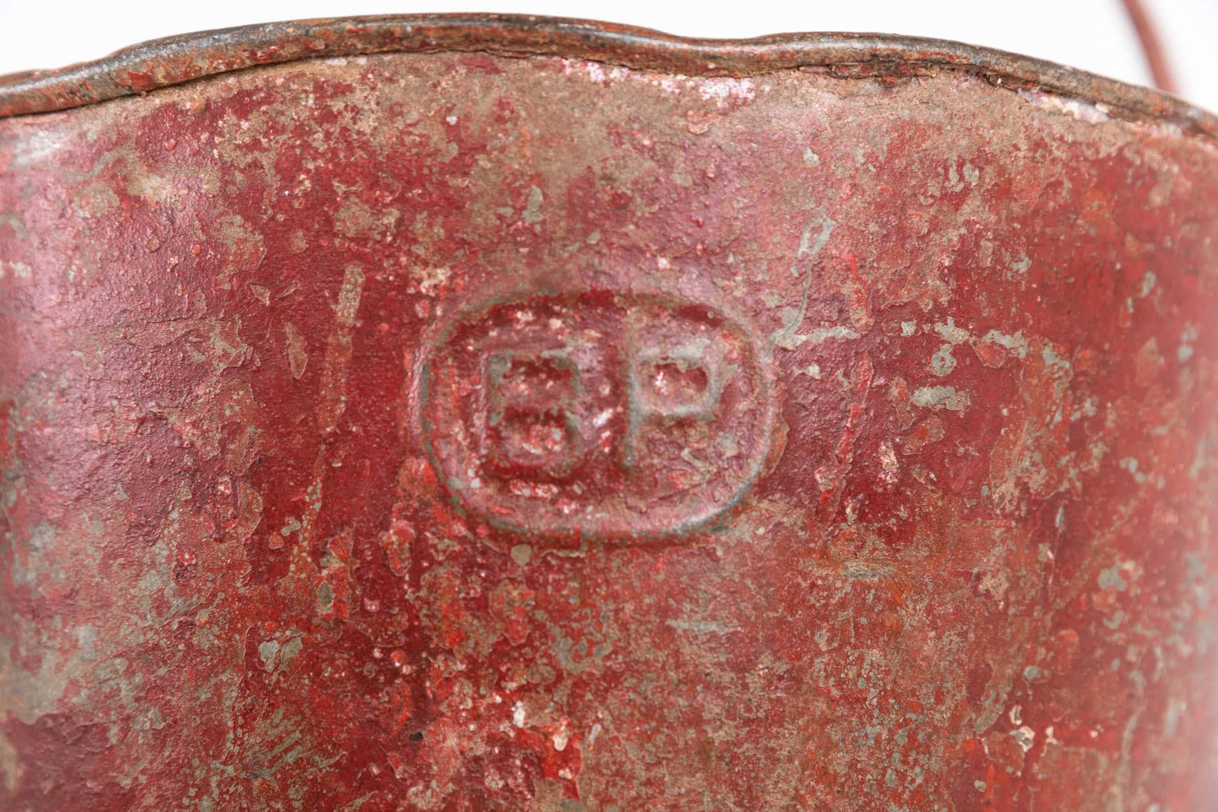 Antique Industrial Red Hand Painted Fire Bucket. c.1920 In Fair Condition In London, GB