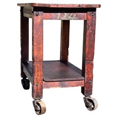 Antique Industrial Rolling Worktable Kitchen Island Bar Cart