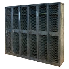 Antique Industrial Set of Steel Lockers in Dark Green