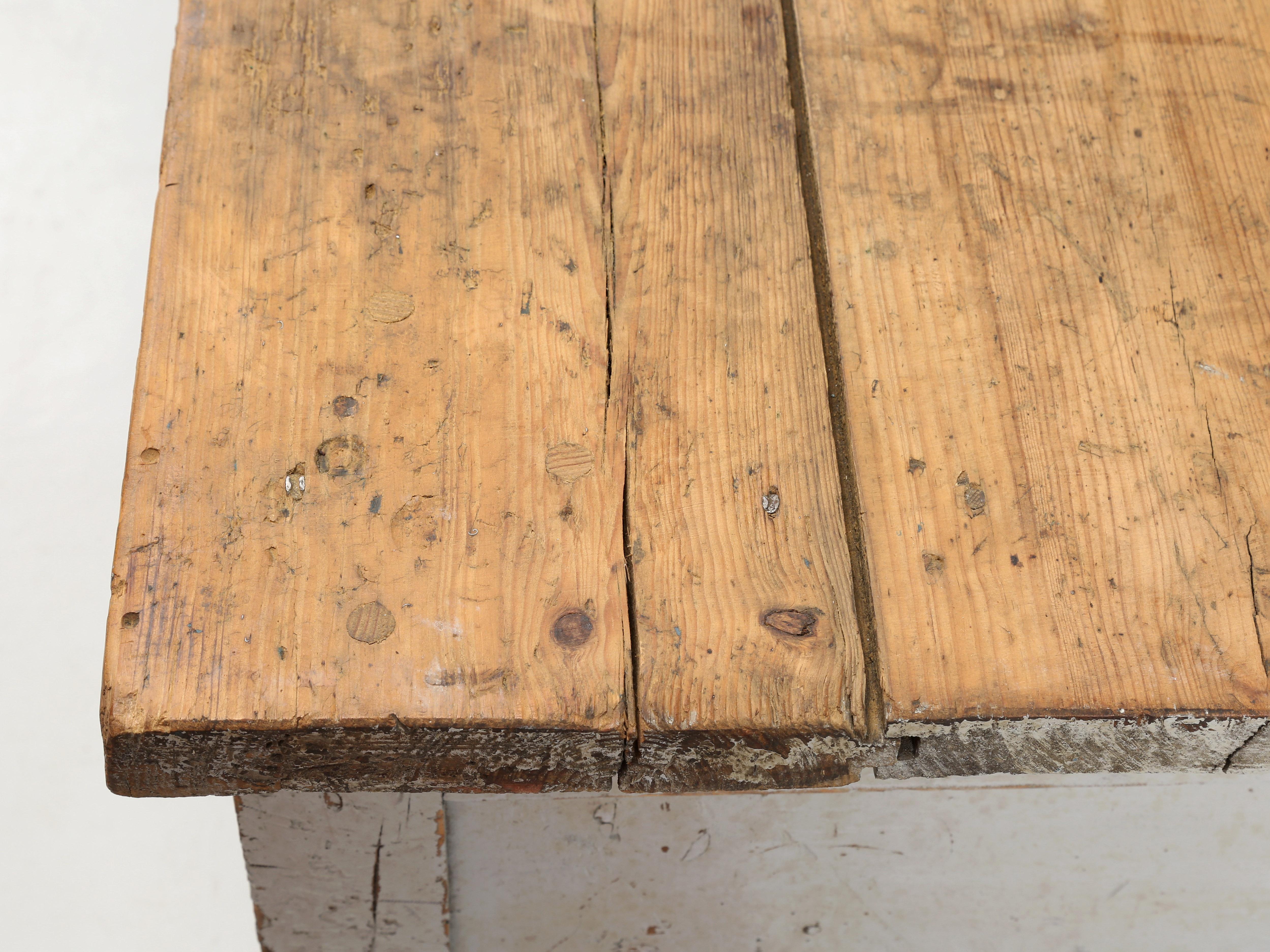Antique Industrial Shop Table Begging to Become a Kitchen Island Original Paint For Sale 4