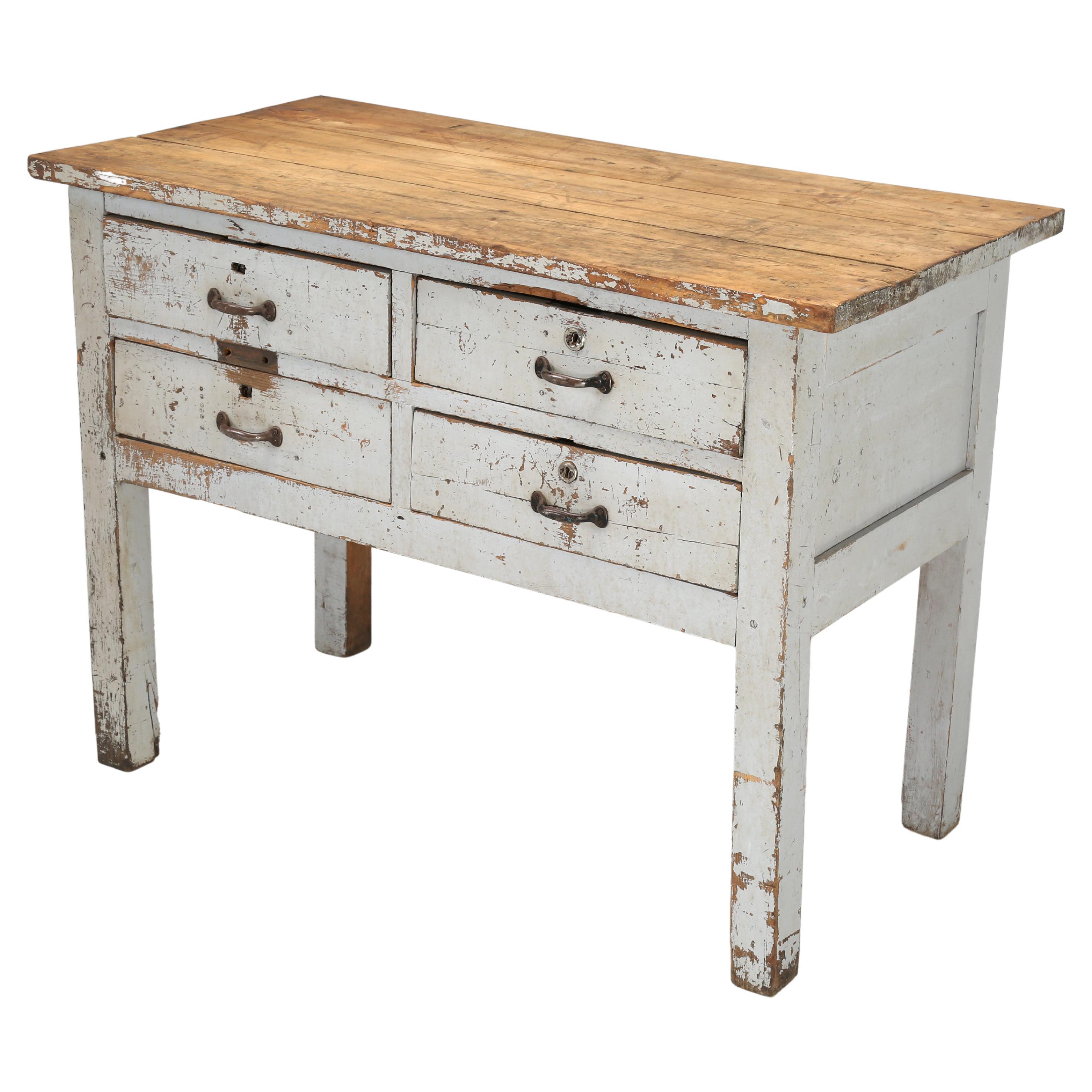 Antique Industrial Shop Table Begging to Become a Kitchen Island Original Paint For Sale