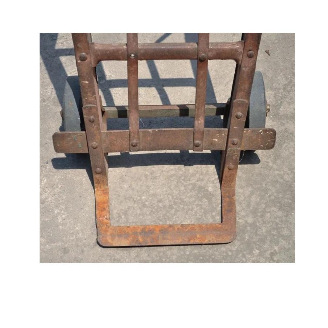 Antique Industrial Steampunk Distressed Iron & Wood Rolling Hand Truck Cart In Good Condition For Sale In Philadelphia, PA