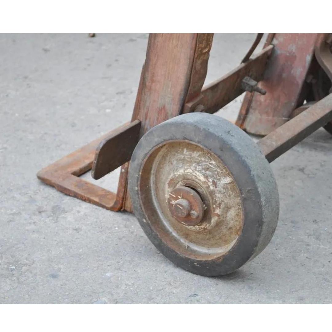 Antique Industrial Steampunk Distressed Iron & Wood Rolling Hand Truck Cart In Good Condition For Sale In Philadelphia, PA