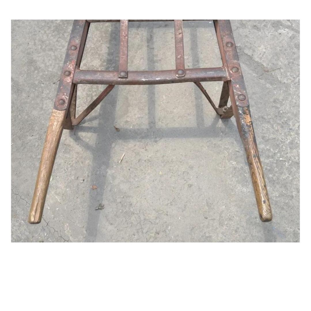 Early 20th Century Antique Industrial Steampunk Distressed Iron & Wood Rolling Hand Truck Cart For Sale