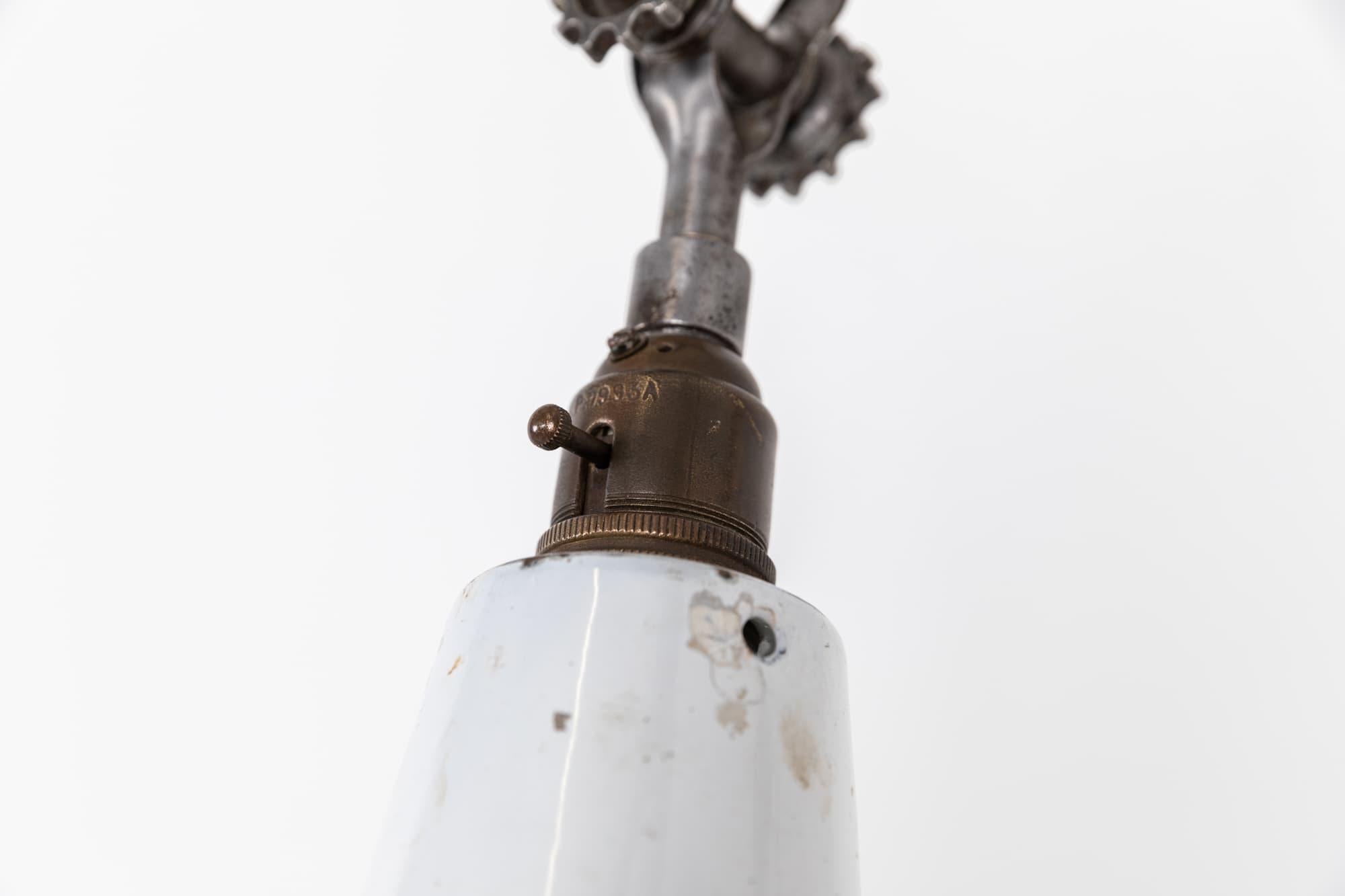 English Antique Industrial Steel Cogge Dugdills Machinist's Wall Desk Lamp Light, C.1910