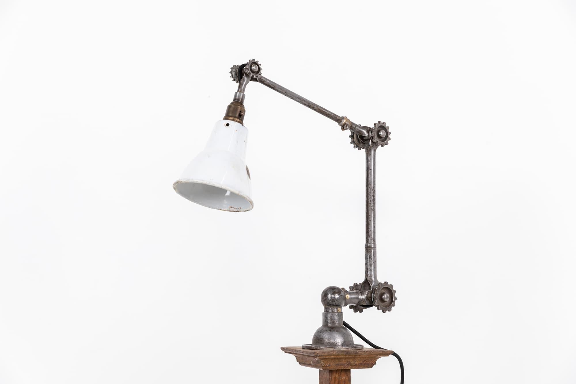 Antique Industrial Steel Cogge Dugdills Machinist's Wall Desk Lamp Light, C.1910 1