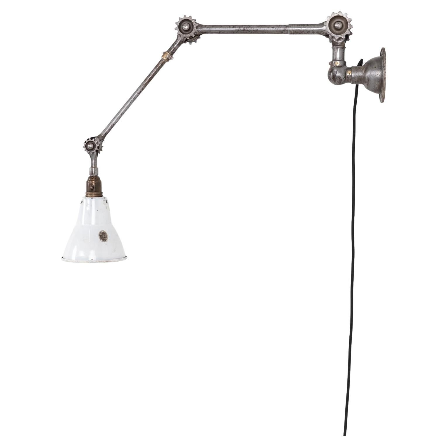 Antique Industrial Steel Cogge Dugdills Machinist's Wall Desk Lamp Light, C.1910 For Sale