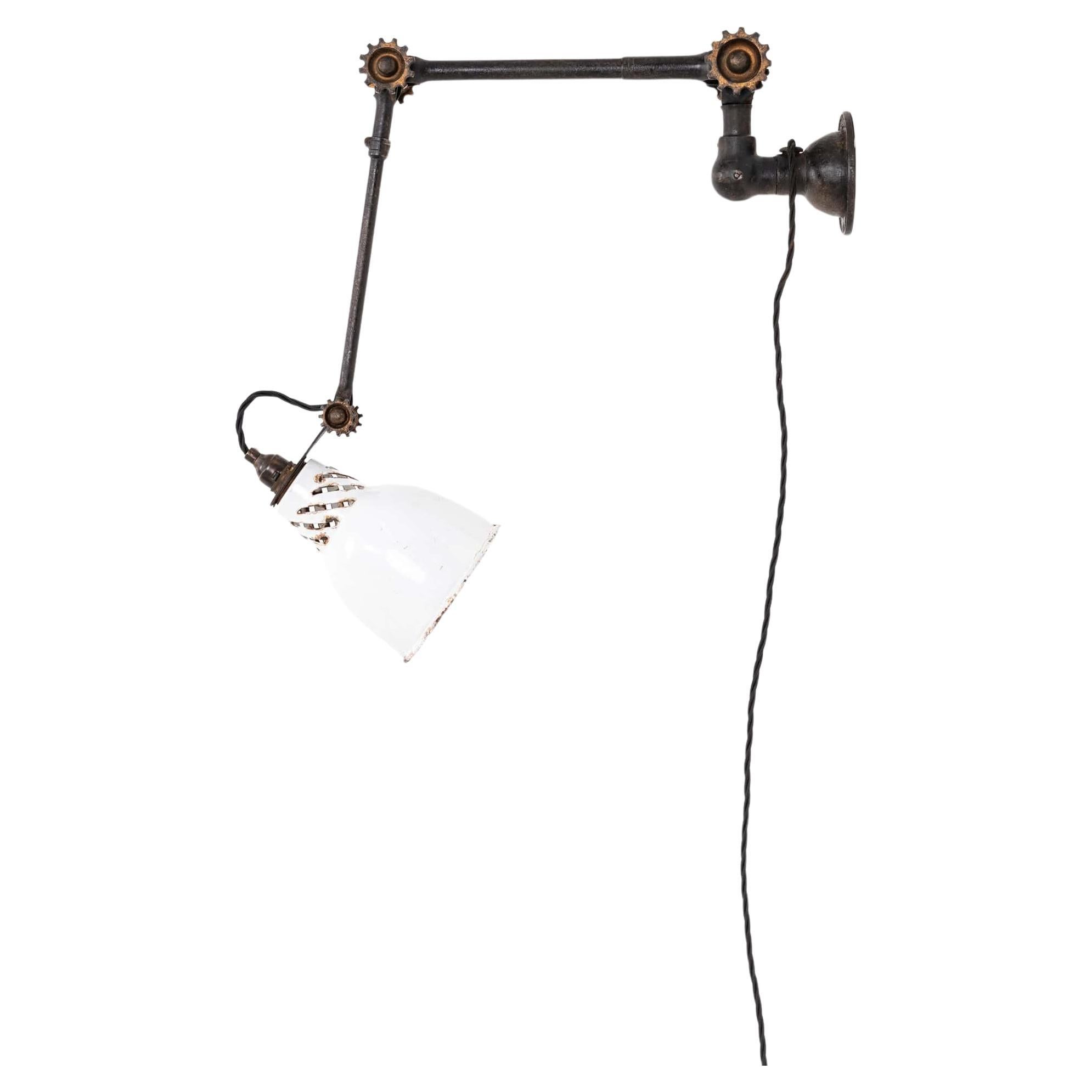 Antique Industrial Steel Cogged Dugdills Machinist Wall Desk Lamp Light, C.1910