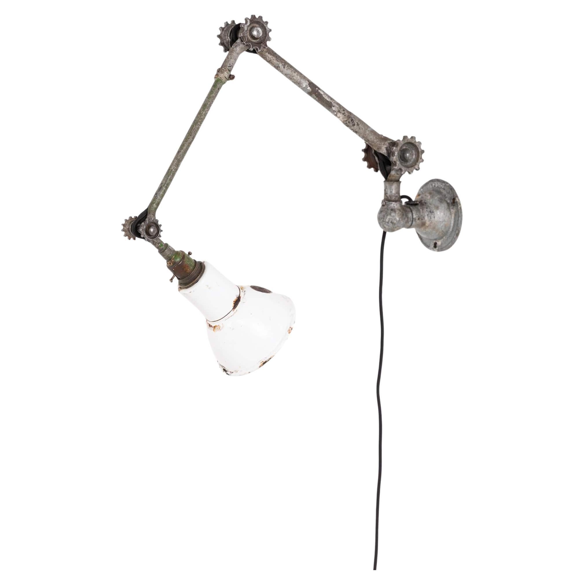 Antique Industrial Steel Cogged Dugdills Machinist Wall Desk Lamp Light, C.1910