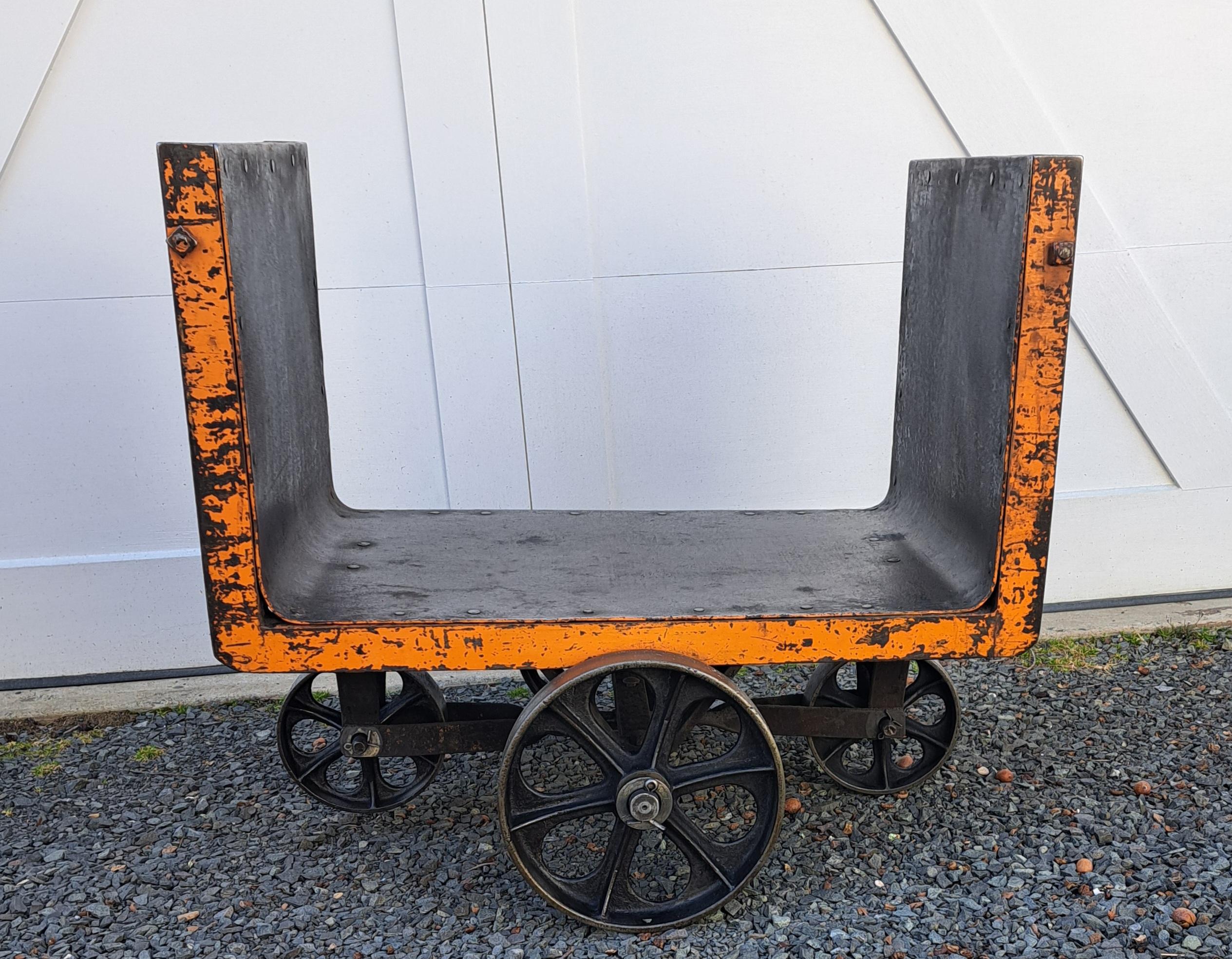 Antique Industrial Steel Mill Cart # 195. These were used in a processing mill to weigh product.  The number on the cart represents the weight of the cart.  It is 27