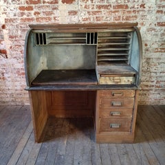 Antique Industrial Steel Roll Top Desk