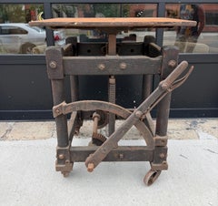 Antique Industrial Steel Wood, Iron adjustable CRANK Printing Table / Goss Pres